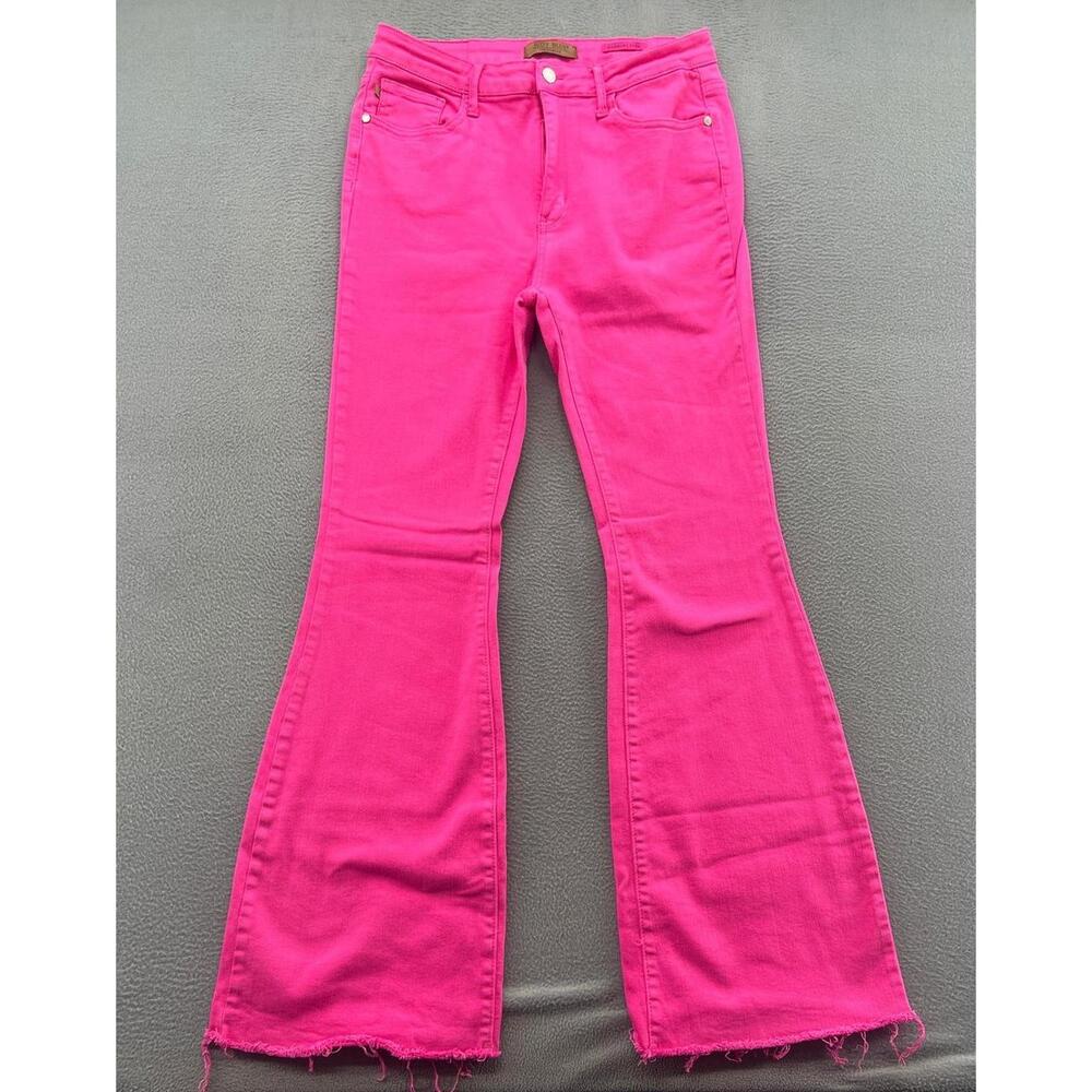 1266 - Judy Blue Hot Pink Flare jeans with raw edge - 13/31